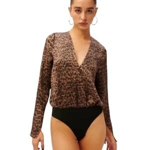 NWOT Good American Leopard Faux Wrap Bodysuit size 4 XL